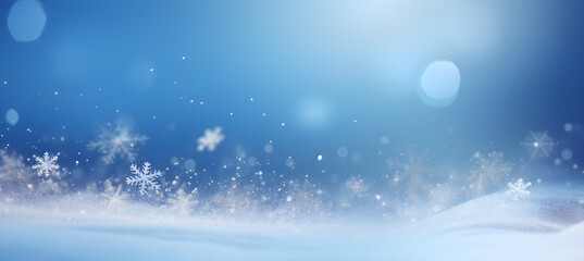 winter background with snow drifts and falling snow. banner.