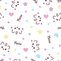 Cute white cat caticorn or kitten Unicorn vector seamless pattern. Kawaii Cat Unicorn. Isolated vector illustration for kids design prints, posters, t-shirts, stickers