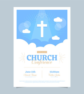 Christian church conference flyer design template, Christian Event Invitation poster web banner, worship flyer. Vector Illustration