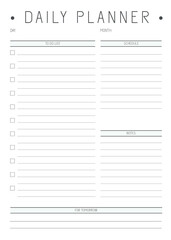 Minimalist daily planner organizer, single page with tasks, notes, to-do list