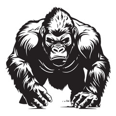 Gorilla in cartoon, doodle style. 2d vector illustration in logo, icon style. Black and white