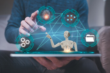 Chatbot Chat with AI, Artificial Intelligence. man using technology smart robot AI, artificial...