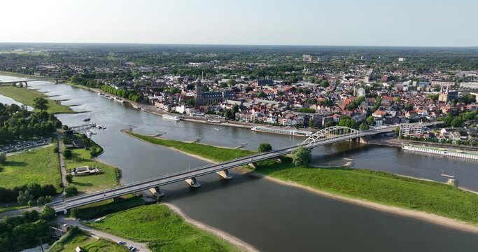 City view of Deventer, Teh Netherlands and the Ijssel river.