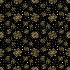 Set of vector black and golden snowflakes. Collection of winter ornaments. Snowflakes collection. Snowflakes for backgrounds and designs