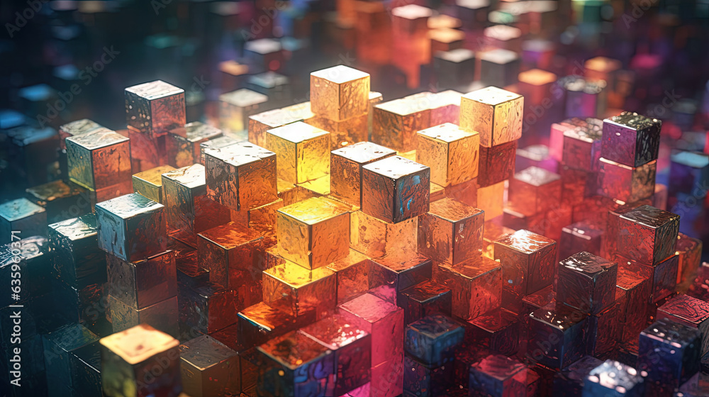 Fototapete Abstract background with structure of cubes. Colorful cubes texture for technology backdrop.