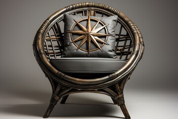 Fototapeta na wymiar An exceptional compass chair exudes unrivaled style and individuality. Unique model of wooden compass chair.