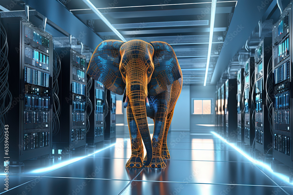 Aufkleber Elephant in the server room. Concept of the big data and digital fragility.