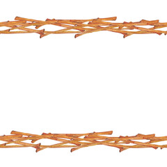 Seamless border. Twisted tree dry branch watercolor illustration. Hand drawn botanical graphic tree stick element. Natural decor botanical element