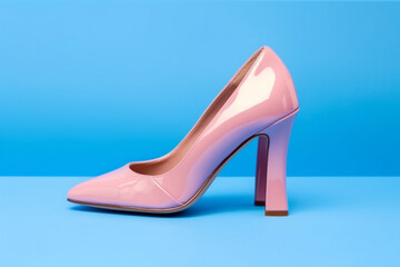 Pink high heels on blue background.