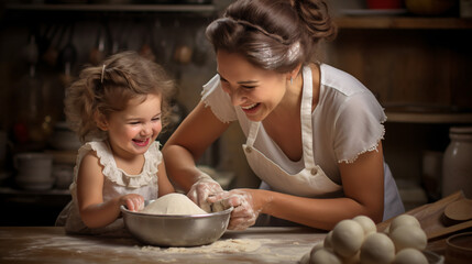 a little girl baking with her grandmother