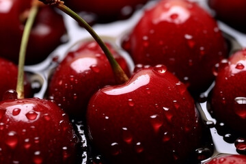 Close up cherries in water.
