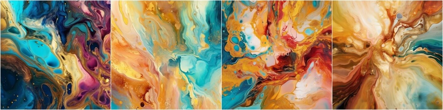 Streams of translucent hues, snaking metallic swirls and frothy splashes of color shape the landscape of these free-flowing textures. Natural luxury of abstract liquid art in alcohol ink technique