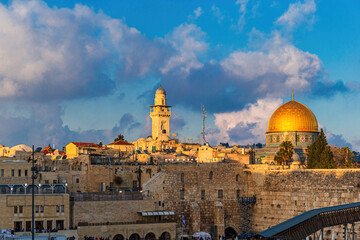 Western Wall and Dome of the Rock in the old city of Jerusalem, Israel
