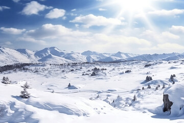 Fototapeta na wymiar White snowy mountain landscape.