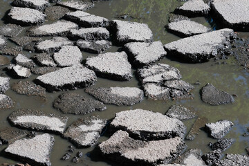 Pieces of asphalt in a puddle