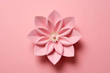 Foto op Canvas Origami pink flower on pink background ,paper cut style. © Inlovehem