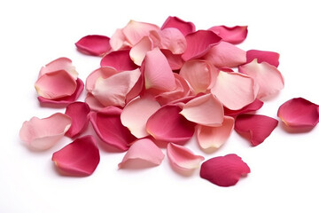 Rose petals on isolated white background.