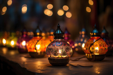 Diya lamp lighting up for Diwali celebration.