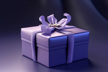 Lavender color gift box with satin ribbon. Birthday or anniversary present, beautiful gift