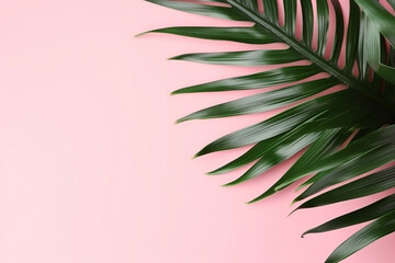 Fototapeta na wymiar Monstera palm leaves on pastel pink background.