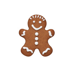 Hand painted gingerbread man cookie, cut out, isolated