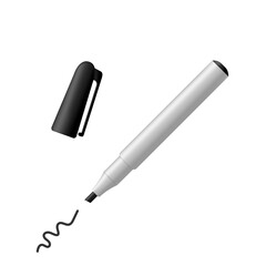 Realistic black marker pen with open lid - obrazy, fototapety, plakaty