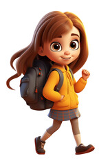 Cartoon Girl Going to School