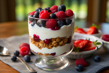 Yogurt with berries and granola.