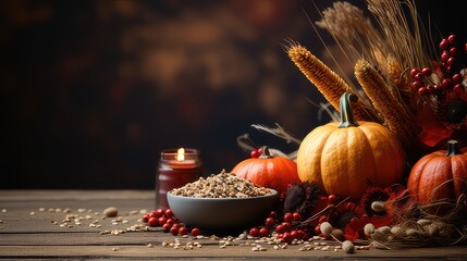 Obraz na płótnie Canvas Autumn Pumpkin Background on Wood 
