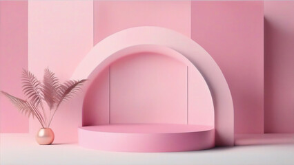 3d rendering of minimal geometric forms, Pink podium for product presentation