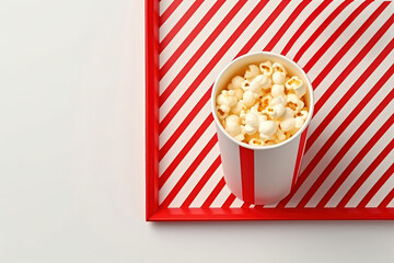 Crunchy, buttery popcorn on a colored background. Perfect movie snack. Delicious and satisfying.