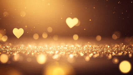Valentine's day abstract golden hearts background with bokeh defocused lights