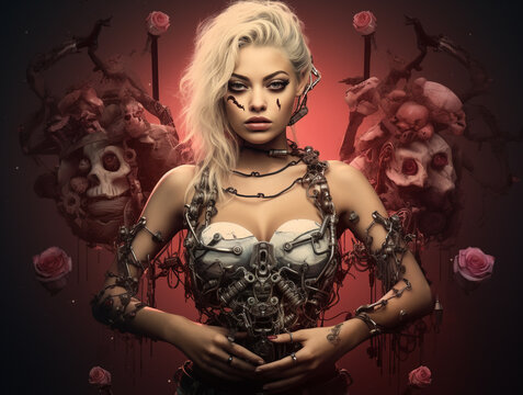 the girl with dark makeup, hd wallpaper the white girl on red