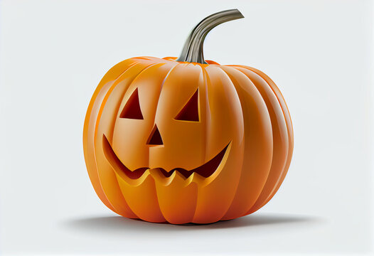 A halloween orange pumpkin isolated on , Solid White background, clipart, halloween jack o lantern, Ai generated image 
