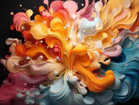 a colorful splash of paint on a black background.in the style of hyper-detailed illustrations, realistic anamorphic art .generative AI