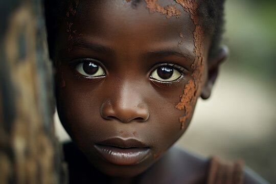 Sad lonely little african child Generative AI