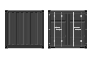 Black cargo storage container door. Metal container for transportation. Export and import. Vector illustration in flat style. Isolated on white background.
