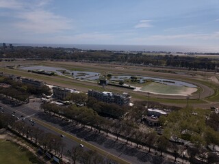 a view from the sky at a track with a long white line
