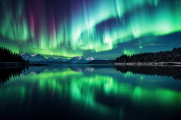 Aurore boréale se reflétant sur un lac © Creatizen