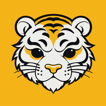 Digital illustration of a cute cartoon tiger symbol on an orange background