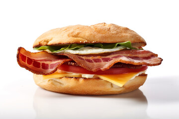 Sandwich bacon with egg on white background.
