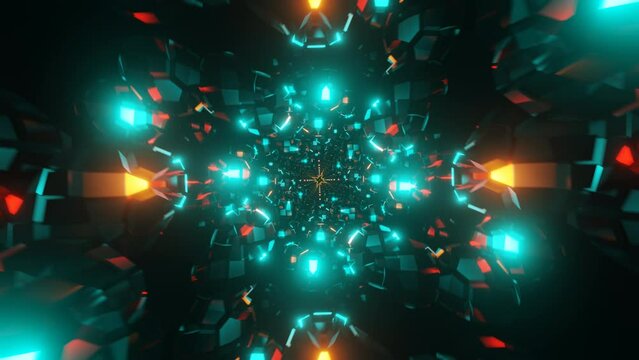 Hypnotic visuals of a dynamic VJ Loop, pulsating and flashing with neon backdrop.