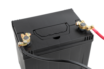 terminals connected to the poles of a car battery on an isolated background, cut out