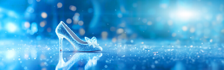 Cinderella crystal slipper on blue Abstract Defocused background