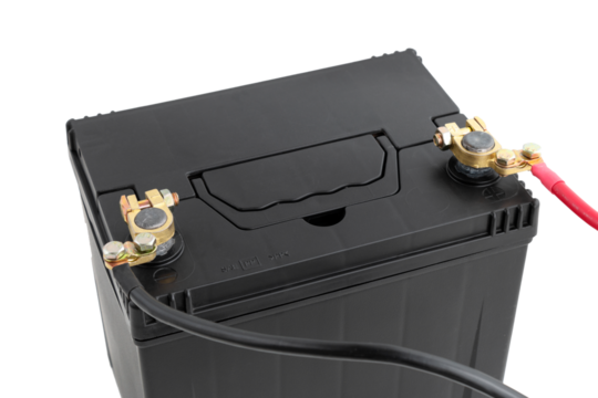 terminals connected to the poles of a car battery on an isolated background, cut out