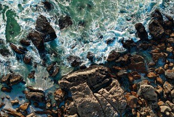 Aerial view of a rocky ocean shore