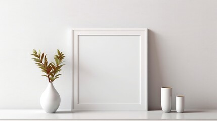 Modern interior of Empty wooden picture frame mockup hanging on wall background