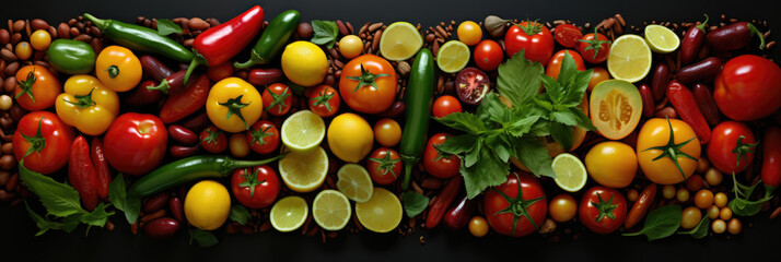 Tomatoes mix with pepper and lemon, banner