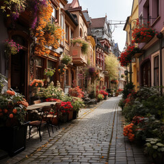 Flower street in old town . 