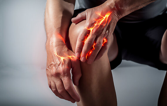  Man having knee pain. Post processed AI generated image